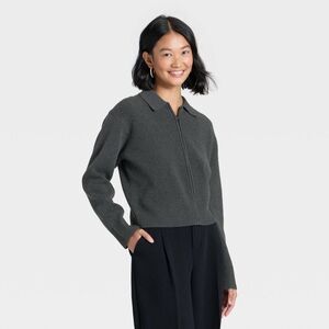 A New Day - Women's Full Zip Cardigan - A New Day Charcoal Gra Gray